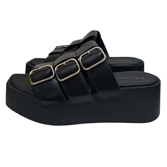 Anthropologie Triple Buckle Straps Chunky Platform Sandals Goth Boho Sz 38 Black - Picture 5 of 16